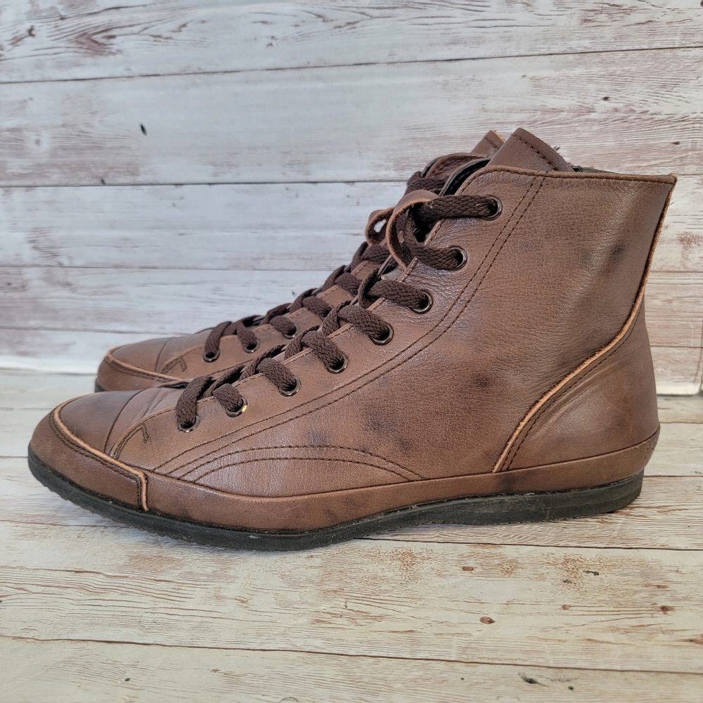 Yohji Yamamoto brown leather hi-top sneakers